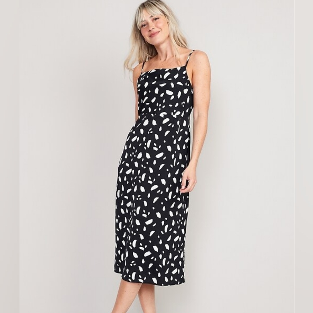 Cowl-Neck Printed Satin Midi Slip Dress - Picture 1 of 6